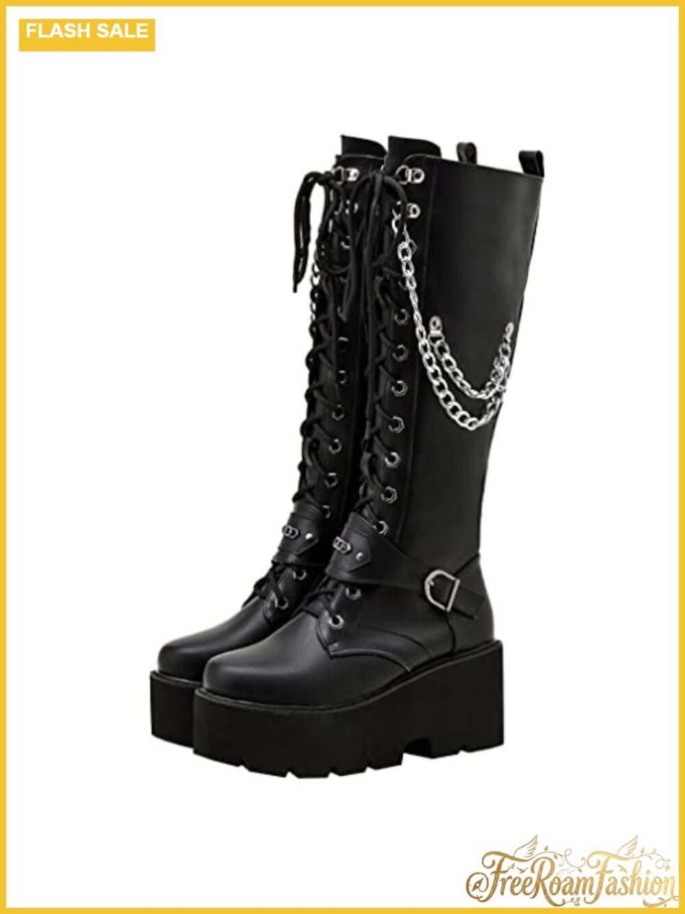 Knee High Lace Up Punk Platform Combat Boots